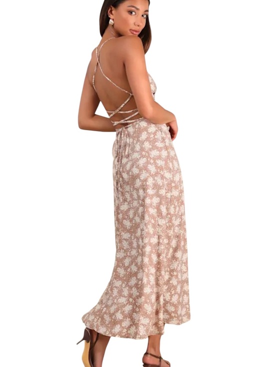 Lulus Dresses & Skirts - Lulus Picturesque Moments Brown Floral Print Strappy Maxi Dress Sz M Date Night